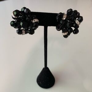 French jet faceted black crystal beads alternating loops w/ rhinestone rondelle